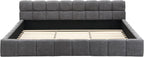 Merax King Size Elegant Chenille Upholstered Platform Bed with Thick Headboard and Footboard, Block Style Upholstery Grounded Bed Frame, Gray