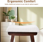 Vanity Stool with Linen Upholstery & Carved Solid Wood Legs | 17.7 Inch Compact Makeup Chairs with High Rebound Sponge Seat for Bedroom/Entryway/Home/Footstool