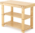 Simple Deluxe Shoe Rack Bench, 3-Tier Bamboo Storage Organizer, 286lb Capacity Entryway Bench for Front Door, Bedroom, Living Room, Bathroom, Balcony, Stylish Shoes Wood (11.3 x 19.7 x 17.8 Inches)