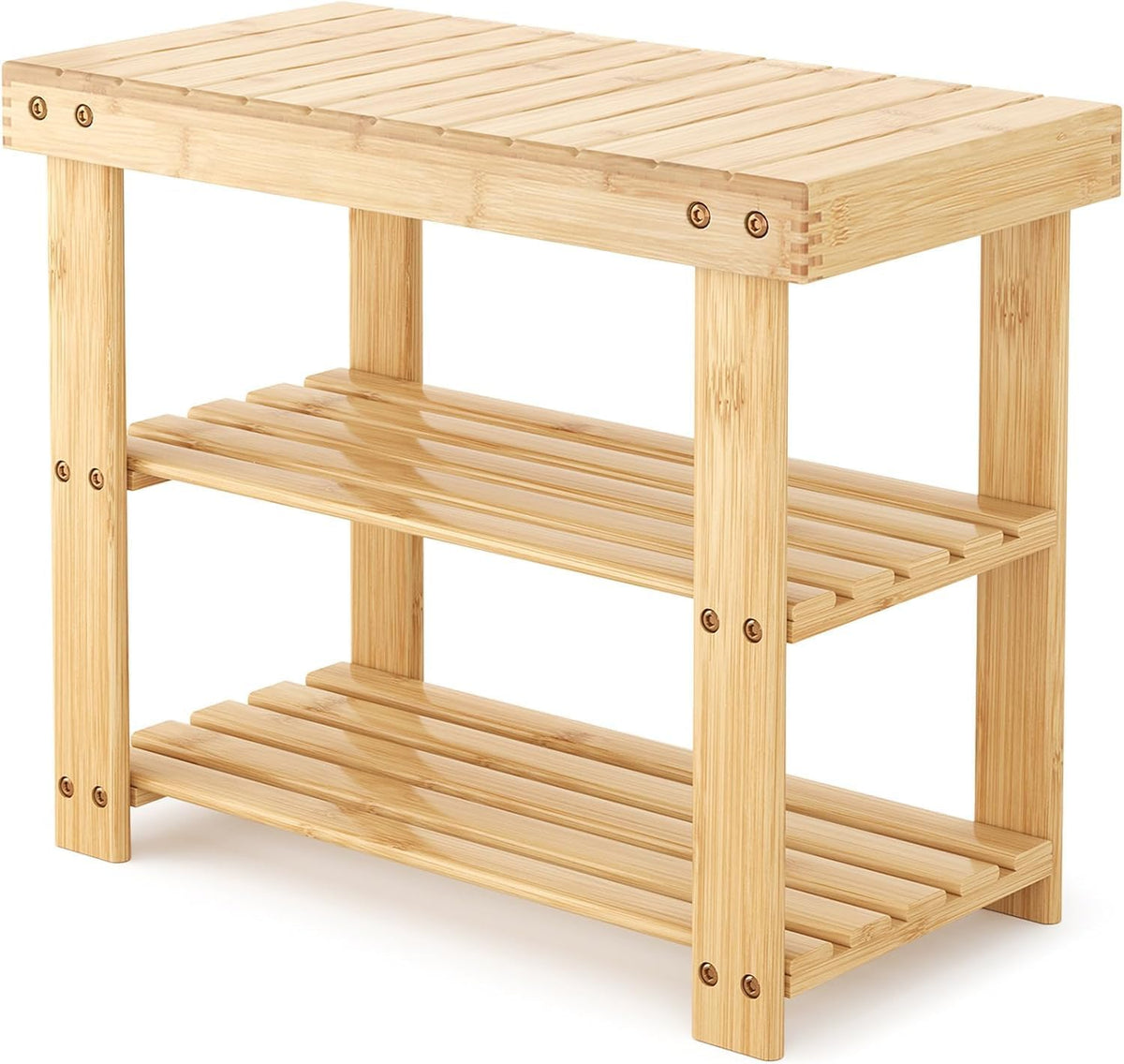 Simple Deluxe Shoe Rack Bench, 3-Tier Bamboo Storage Organizer, 286lb Capacity Entryway Bench for Front Door, Bedroom, Living Room, Bathroom, Balcony, Stylish Shoes Wood (11.3 x 19.7 x 17.8 Inches)
