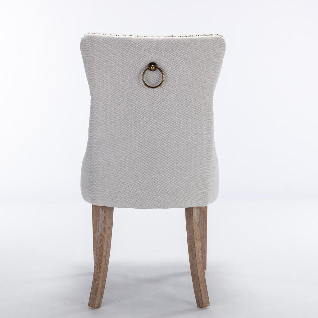 Ball & Cast Contemporary Upholstered Dining Chairs Set of 2, Button Tufted Kitchen Side-Chairs with Hang Ring & Nailhead Trims & Solid Wood Legs, 2-Piece Backrest Traditional Chair, Linen Beige