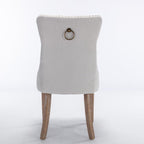 Ball & Cast Contemporary Upholstered Dining Chairs Set of 2, Button Tufted Kitchen Side-Chairs with Hang Ring & Nailhead Trims & Solid Wood Legs, 2-Piece Backrest Traditional Chair, Linen Beige
