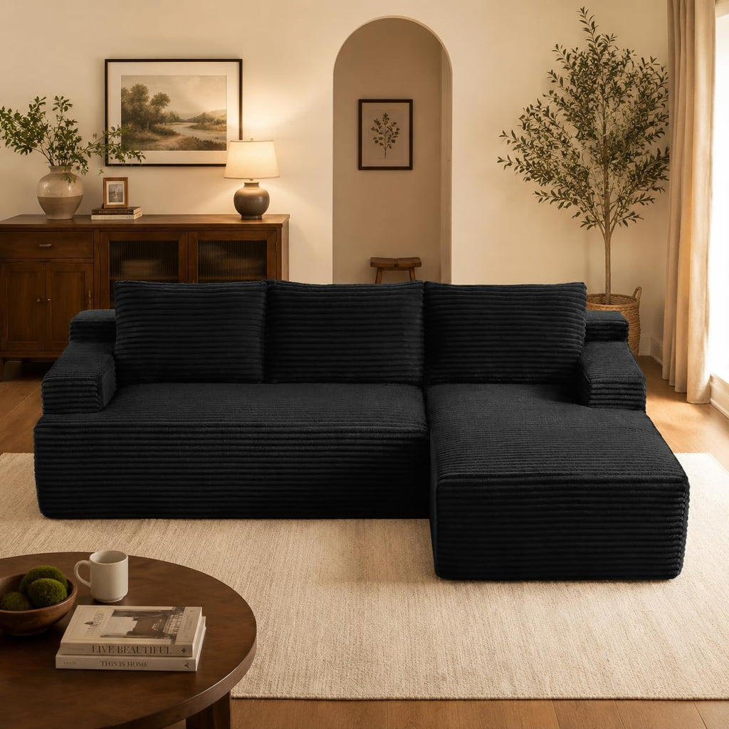 96" Sectional Sofa Cloud Couch with Deep Seat, Modern L-Shape Compressed Sofa Couch with Right Facing Chaise,Upholstered Couches for Living Room