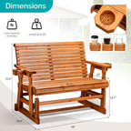 VINGLI Outdoor Glider Wood Patio Chair with Cup Holders, Outdoor Bench Glider Loveseat with Smooth Rocking Mechanism, Heavy Duty 800 LBS