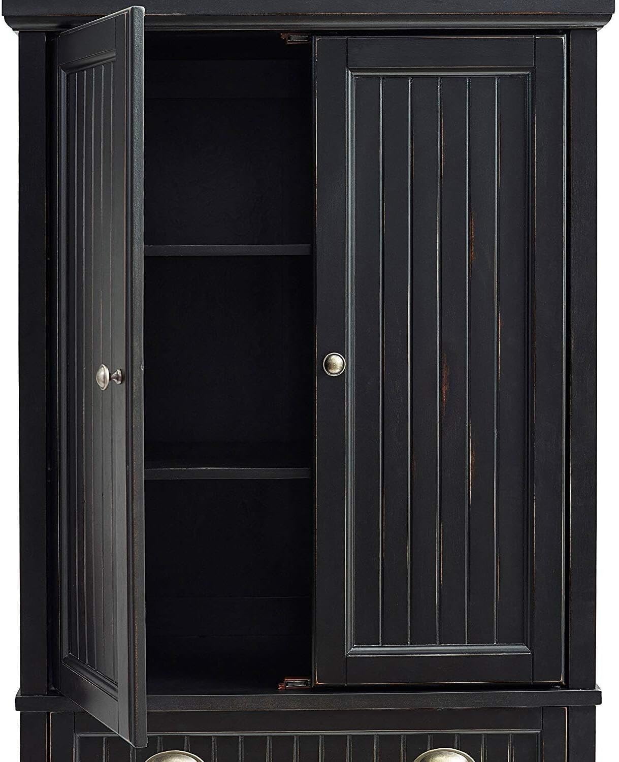 HomeStock Kitchen Pantry Cabinet - 30" Wide Storage - Distressed Black Finish