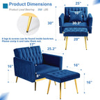 2 Pieces Velvet Sofa Set with Adjustable Armrest and Backrests, Blue | 70” Convertible Futon Sofa Bed & Mordern Accent Chair with Ottoman for Living Room, Bedroom