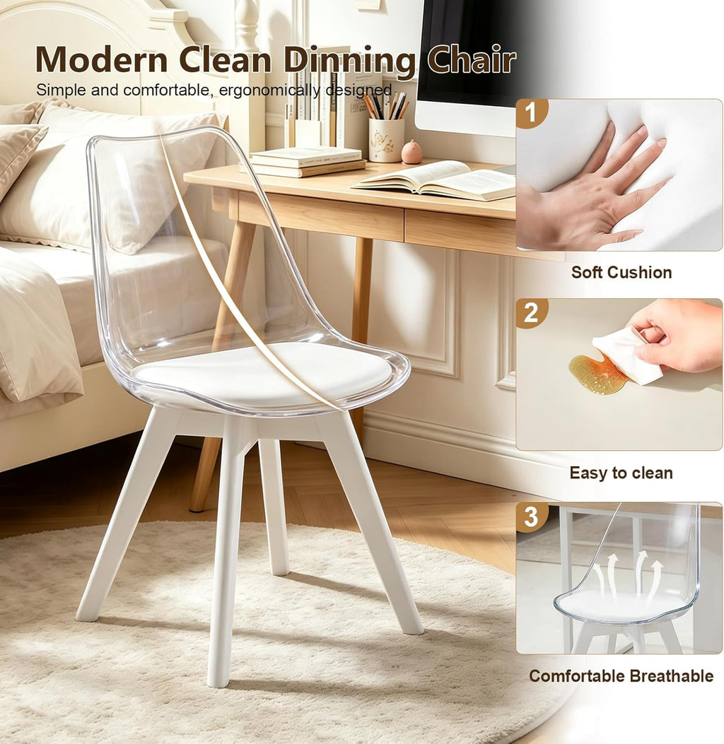 Dining Chairs Set of 4, Mid Century Modern Dining Room Kitchen Chairs with Curved Back & Wooden Legs, Upholstered Padded Seat Accent Chairs for Dining Room, Kitchen, Living Room