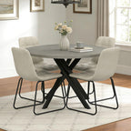 44" Round Dining Table Set for 4, Modern X-Shaped Metal Leg Table | Cushioned Cozy Beige Chairs of 4, Mid-Century Gray Tabletop, Dinette set for Kitchen, Dining Room & Apartments