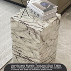 Cube Side Table, Floor-Standing End Table, Imitation Marble Texture Coffee Table, Acrylic Pedestal Stand Couch Table, Modern Display Stand for Sofa, Living Room, Entrance(30cm(11.8in))