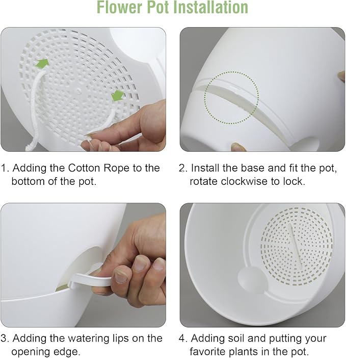 12 inch Large Self Watering Pots for Indoor Outdoor Plants, Plant Pots with Mesh Drainage Holes for Garden House Plants, Plastic Planters with Reservoir for Flower Plants, White