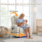 AHMED Dual Motor Power Swivel Rocker Recliner Chair, Faux Leather, Beige | Electric Glider Rocking Chairs, Massage & Heat, Cup Holders, LED Lights, USB A/USB C Ports