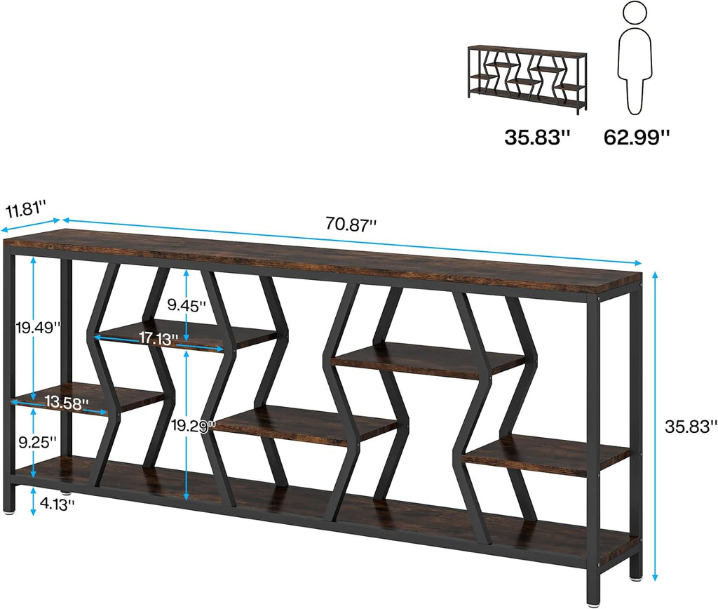 Tribesigns 70.9" Sofa Console Table with Storage Shelves (Rustic Brown) | 4 Tier Industrial Extra-Long Narrow Entryway Accent Tables for Hallway, Living Room, Foyer