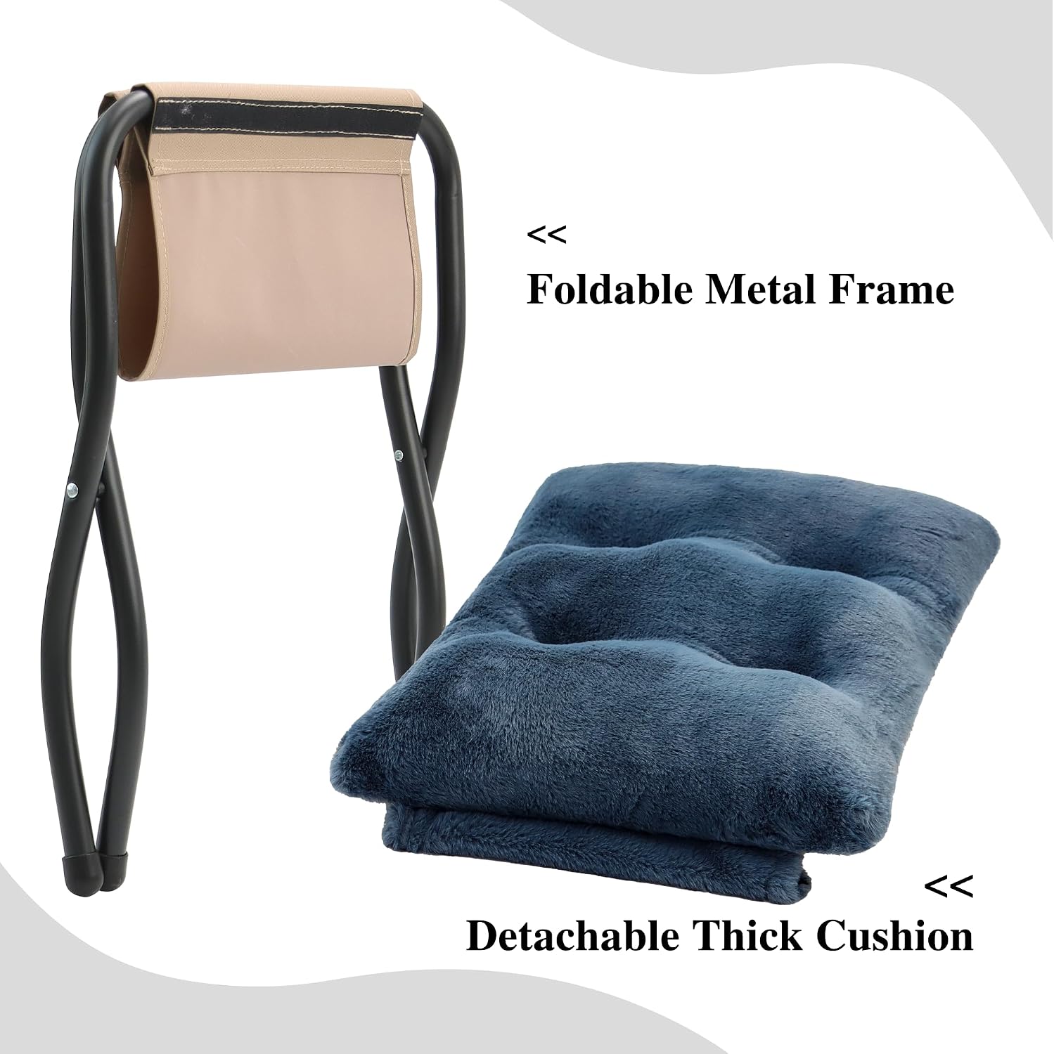 15"(H) Folding Ottoman, Foldable Footrest Stool, Portable Small Foot Stool for Couch, Collapsible Foot Rest Ottoman for Sofa, Accent Padded Ottomans for Living Room, Bedroom, Navy Blue
