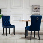 Set of 2 Upholstered Velvet Dining Room Chairs with Nailed Trim and Pulling Ring (Blue)