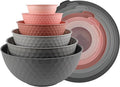 COOK WITH COLOR Mixing Bowls with Lids - 12 Piece Plastic Nesting Bowls Set includes 6 Prep Bowls and 6 Lids, Non Slip Bottom and Embossed Design - Microwave Safe (Pink)