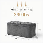 ONBRILL Storage Ottoman Bench, End of Bed Bench, 39.8 x 18.1 x 17.7 Inches Pouf Ottoman Foot Rest, Storage Benches Chest for Bedroom Entryway Living Room, Max 330 lbs, Grey