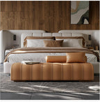 Modern Faux Leather Upholstered End of Bed Bench Modern Long,Rectangular Accent for Living Room Entryway Bedroom Entryway(Orange,120 * 45 * 43cm)