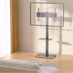 TV Floor Stand with Power Outlet & Removable Shelf for 32-75 Inch TVs | 110 lbs Capacity | ±30° Swivel | Height Adjustable | Cable Management | Safety Lock | Ideal for Living Room, Bedroom, Office