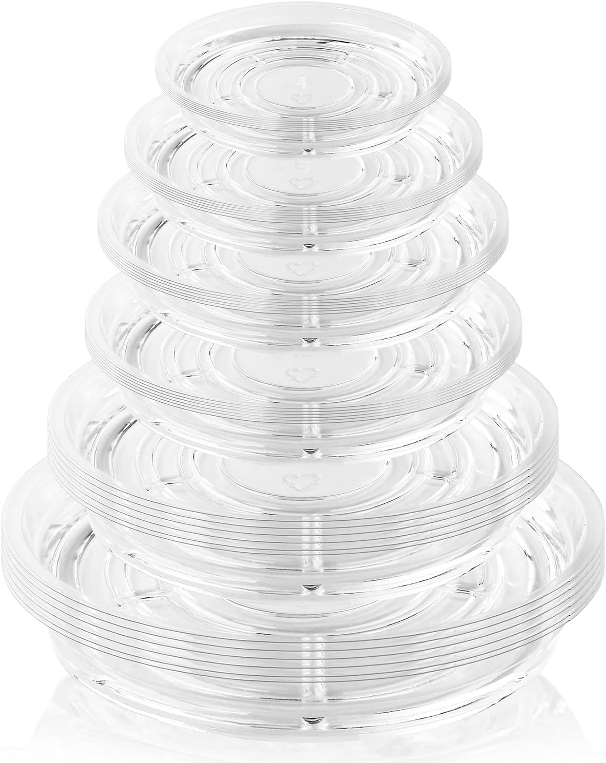 36 Pack Clear Plant Saucers for Indoors (4 6 8 10 12 14 Inch) Flower Pot Saucers for Potted Plants Plate Set Plant Trays for Indoors No Holes Plants Saucer Trays for Pots Drip Tray Bull Plastic Tray
