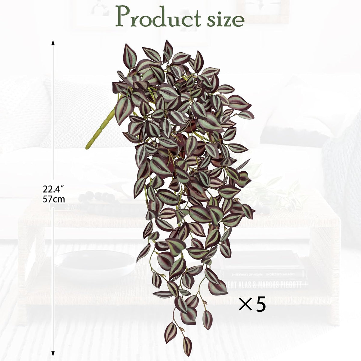 DILATATA Fake Hanging Plants Artificial Hanging Plants 22" Faux Wandering Jew Hangings Leaves Plant for Wall Shelf Home Indoor Outdoor Decor - 5 Pack