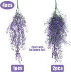 RECUTMS Artificial Hanging Plant 4 Pack Fake Fern with LED Lights Ivy Vines 2.5ft Faux Hanging Greenery Vine for Home Garden Wall Office Wedding Party Decoration (Purple)