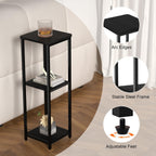 10" Wide Square Drink Table with Adjustable Feet - 3-Tier Small Side Table for Apartments, Balcony & Office | Space-Saving, Lightweight & Multi-Functional (Plants, Books, Drinks,Black)