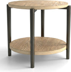 Furniture of America Onos Modern Solid Wood 26.6-inch Round End Table with Open Bottom Shelf, Metal Legs for Living Room, Natural