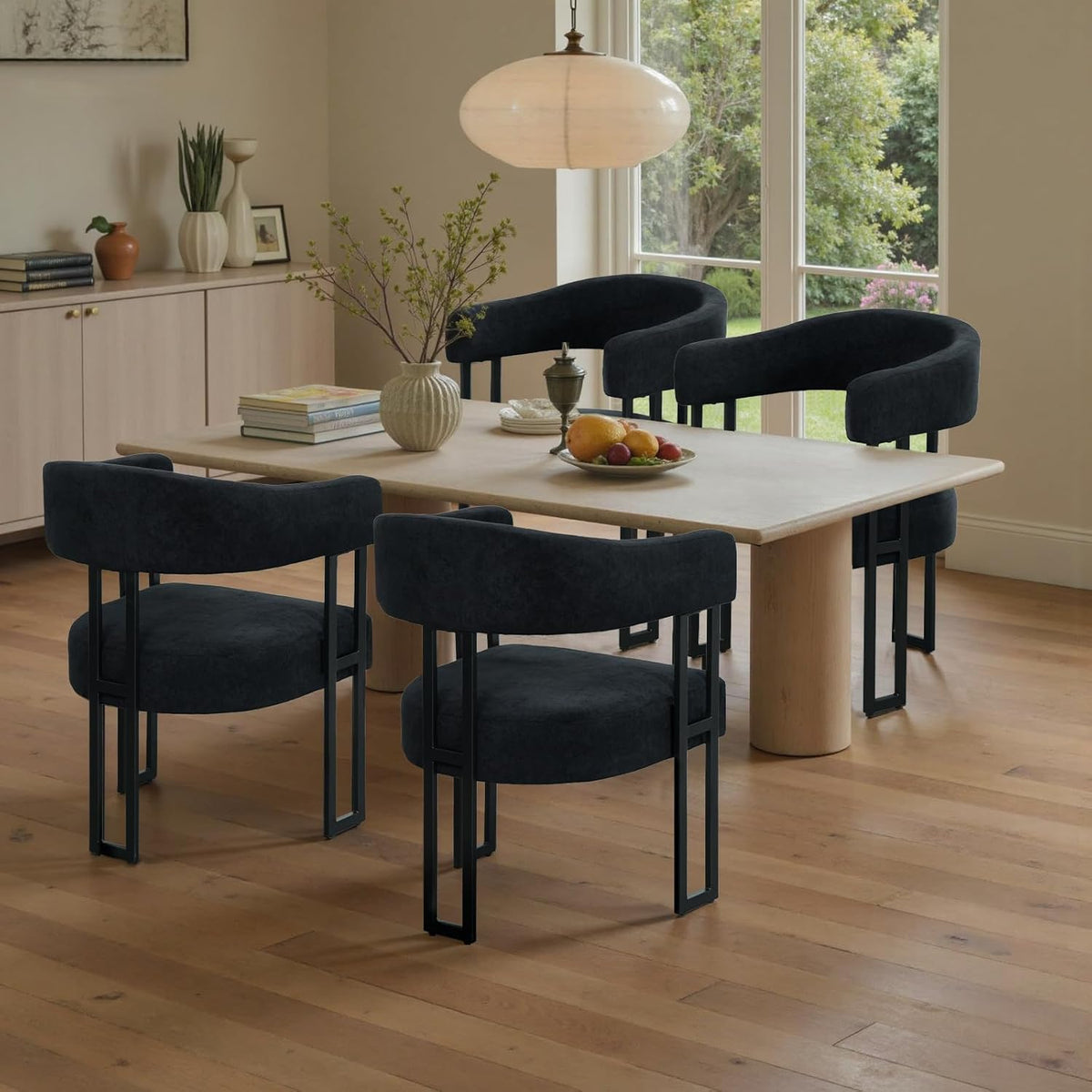 SIMTONAL Boucle Dining Chairs Set of 4-Black Accent Chairs with Arms, Soft Teddy Fleece Upholstered Armchairs for Kitchen Dining Living Room