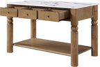 Christopher Knight Home Athen Wooden Kitchen Island with Storage & Marble-Look Tabletop, Island Table for Kitchen, Turned Ball Legs, Storage Cabinet with Drawers + Open Shelf, Walnut + White