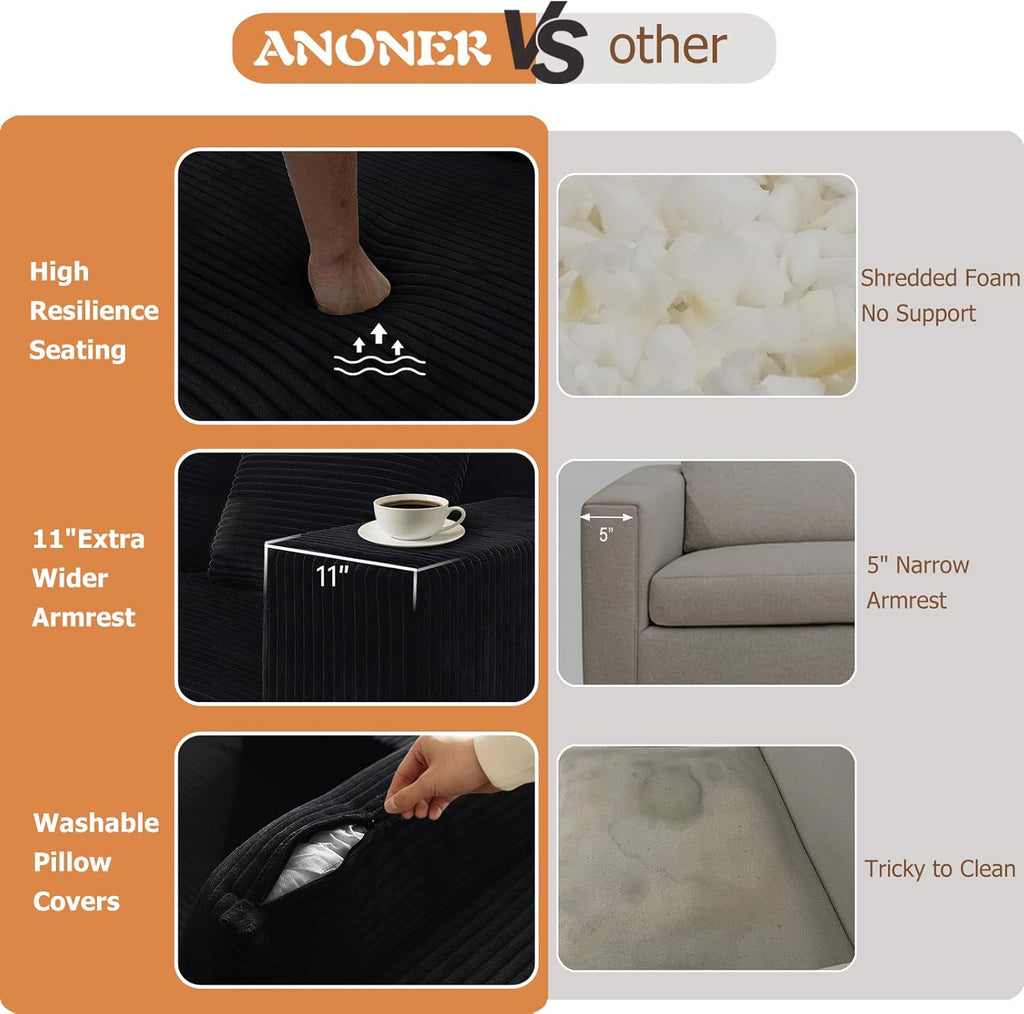 ANONER 103” Modular Sectional Sofa - L Shaped Upholstered Cloud Couch, Free Combination Deep Seat Corner Sofa, Sectional Couches for Living Room, Modern Minimalist Couch, Black