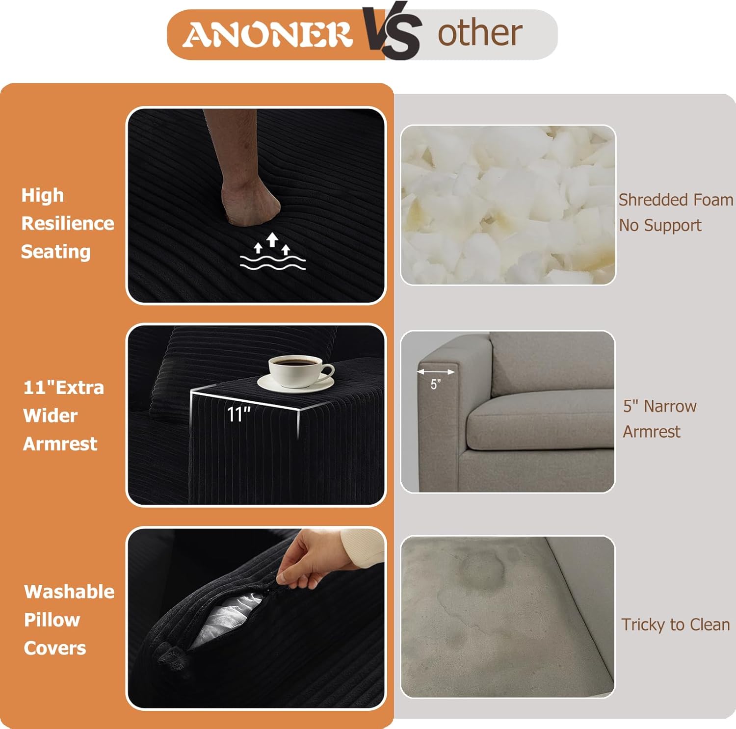 ANONER 103” Modular Sectional Sofa - L Shaped Upholstered Cloud Couch, Free Combination Deep Seat Corner Sofa, Sectional Couches for Living Room, Modern Minimalist Couch, Black
