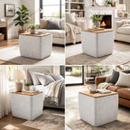 HomePop Home Decor Storage Ottoman with Wood Top|Upholstered Modern Square Storage Ottoman with Storage for Living Room & Bedroom, Stone Gray