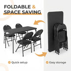 IDEALHOUSE 5 Piece Protable Folding Card Table and Chairs Set, Black | Foldable PU Upholstered Table and Chairs Set of 5, Metal Frame, for Dining Room, Living Room, Office, Camping