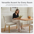 Velvet Double Dining Loveseat Bench with Wing Back, Tufted Upholstered 2-Seat Design,Golden Stainless Steel Legs, Modern Mid-Century Accent Seating for Dining Room, Kitchen, or Entryway (Beige)