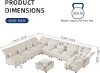 LLappuil 10 Seater Sectional Sofa with Storage, Large U Shaped Modular Sectional Couches for Living Room with Adjustable Arms Backs, Plush Supportive Cushions, 10 Seater, Beige Corduroy | Tool Free Assembly