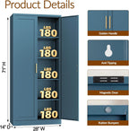 CJF Blue Kitchen Pantry Cabinet,71 Inch Tall Metal Storage Cabinet with 4 Adjustable Shelves and Doors, Freestanding Pantry Cabinet for Kitchen, Living Room, Dining Room, Bathroom, Easy to Assemble