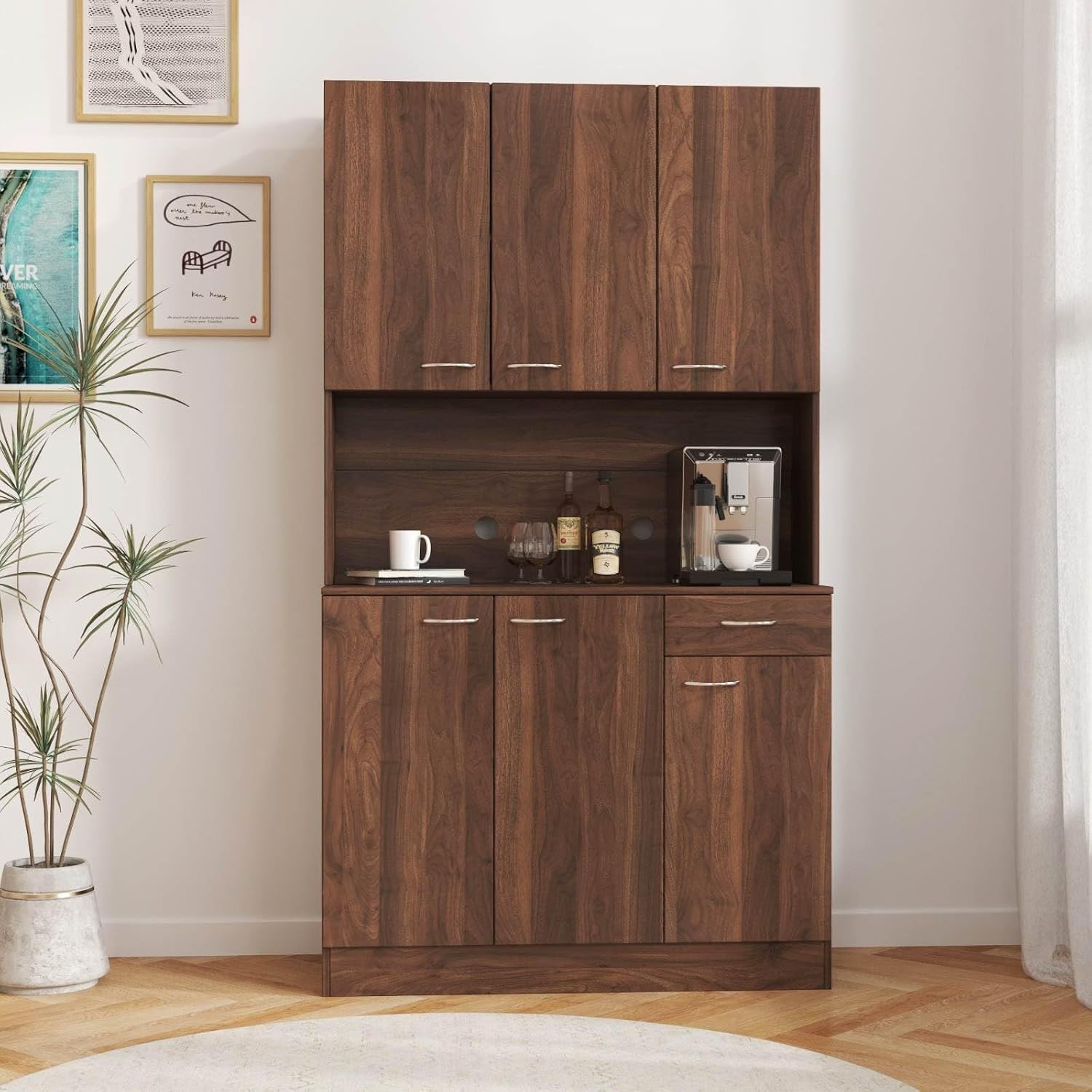 Versatile Kitchen Pantry Cabinet - 70.87" Tall Multi-Functional Storage Solution for Bed Room and Kitchen, Walnut