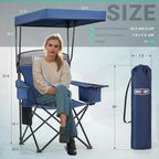 Overmont 2 Pack Camping Chair with Canopy, Oversized 330lbs Heavy Duty Folding Beach Chair with 3L Cooler Bag, High Back Support & 2.5" Padded Headrest for Sports, Fishing, Pool