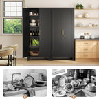 Zevemomo 70.87" H Metal Kitchen Pantry Cabinet, Freestanding Cupboard with 2 Doors and 4 Adjustable Shelves, Tall Metal Storage Cabinet for Kitchen, Bathroom, Dinning Room or Laundry Room （Black）