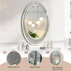 2 Piece Mirrored Console Table & Oval Wall Mirror Set, 39.5" Silver Entryway Sofa Table with Crystal-Inlaid Olive-Shape Base and Crush Diamond Round Wall Mirror Set for Entryway Hallway Entrance