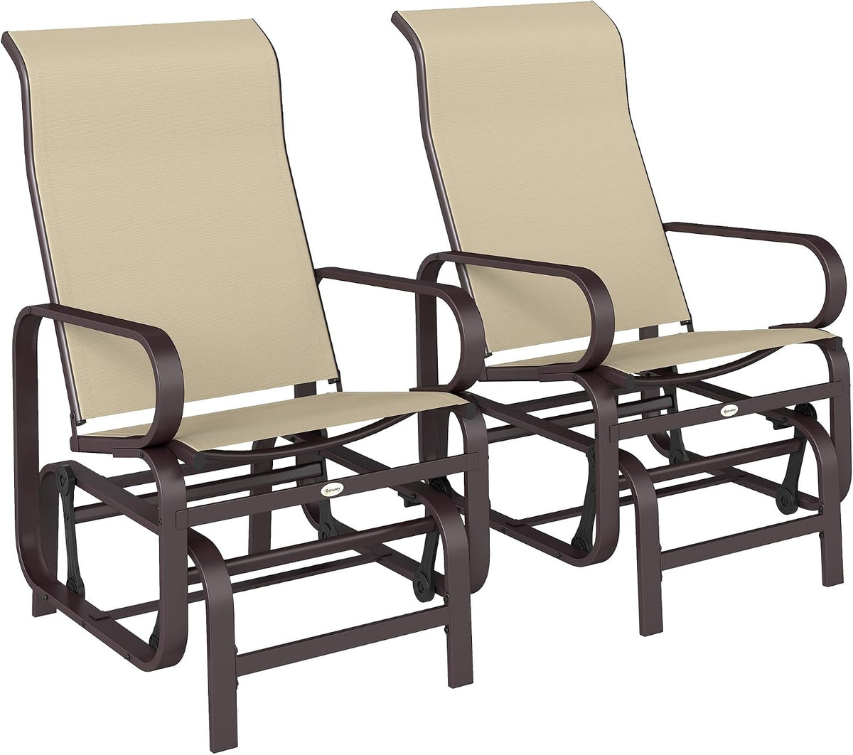 Outsunny Outdoor Glider Chair Set of 2, Smooth Gliding Mechanism, Khaki | Gliders for Outside Patio, Lightweight Construction, Backyard