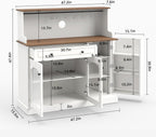 Kitchen Pantry Cabinet with Drawer Storage, 48” Modern Farmhosue Kitchen Hutch with Glass Doors, White Storage Cabinet with Countertop and Adjustable Shelves for Dining Room, Living Room