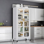 6 Tier 63" Kitchen Appliance Storage,Appliance Cabinet,Bakers Rack with Doors with Transparent Flap Door Design Kitchen Storage Shelves,Microwave Stand for Dining Room White