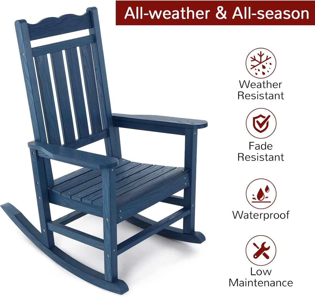 Stoog All-Weather Patio Rocking Chairs Set of 2, Outdoor Rocking Chair with 400 lbs Support, Porch Rocker, Rocking Chairs for Porch, Backyard, Garden and Deck, Blue