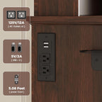 42" Walnut Brown Makeup Vanity Desk with Mirror & Lights & Charging Station | Dark Wood Dressing Table Make Up Desk, Power Outlets & USB Ports, Open Storage, 4 Drawers, Blow Dryer Holder, Vanity Bench