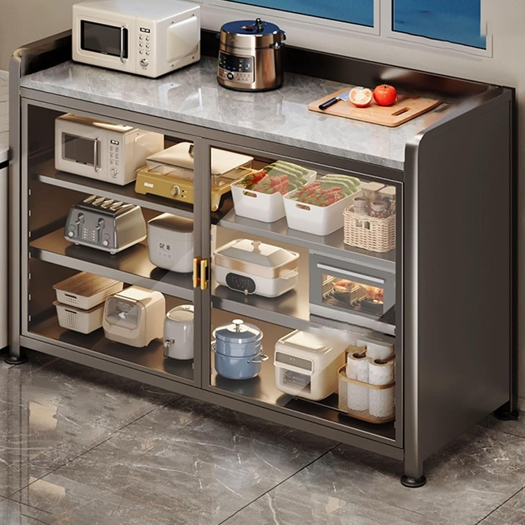 JKGHK Kitchen Storage Cabinet, Food Prep Baker's Rack Table with Flip Doors, Kitchen Food Pantry Cabinet with Adjustable Shelves, Prep Cabinets for Business, Garage(Gray,35x46in)