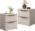 SICOTAS 22" Nightstands Set of 2 Fluted Night Stand with 2 Drawers | Modern Wide Bedside Table for Bedroom, Mid Century Bed Side Tables Bedroom, White Alder