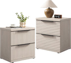 SICOTAS 22" Nightstands Set of 2 Fluted Night Stand with 2 Drawers | Modern Wide Bedside Table for Bedroom, Mid Century Bed Side Tables Bedroom, White Alder