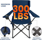 Portable Camping Chair 2 Pack, Folding Outdoor Chair with Cup Holder & Side Pocket for Camping, Hiking, Picnic, Beach (Navy Blue, 2 Pack)