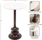 Kate and Laurel Squires Modern Marble Round Side Table, 16 x 16 x 24, White Marble and Dark Brown, Marble Top Circle End Table for Use as a Bedroom Nightstand or Living Room Plant Stand Option